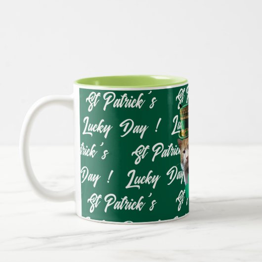 St Patrick's Lucky Day Cute Cat Leprechaun Hat, Tweekleurige Koffiemok (Links)