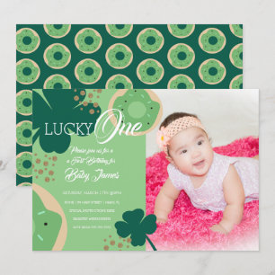 St. Patricks Lucky Eerste Verjaardag Donut Foto Kaart