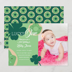 St. Patricks Lucky Eerste Verjaardag Donut Foto Kaart