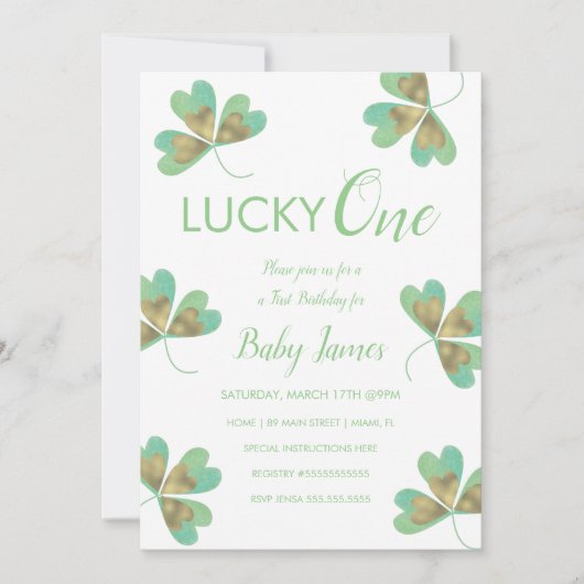 St. Patricks Lucky, eerste verjaardag Shamrocks Kaart (Voorkant)