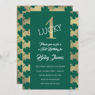 St. Patricks Lucky First Birthday Green Shamrock Kaart