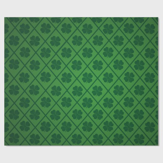 St Patricks Lucky Four Leaf Green Clover Pattern Cadeaupapier (Vlak)