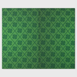 St Patricks Lucky Four Leaf Green Clover Pattern Cadeaupapier