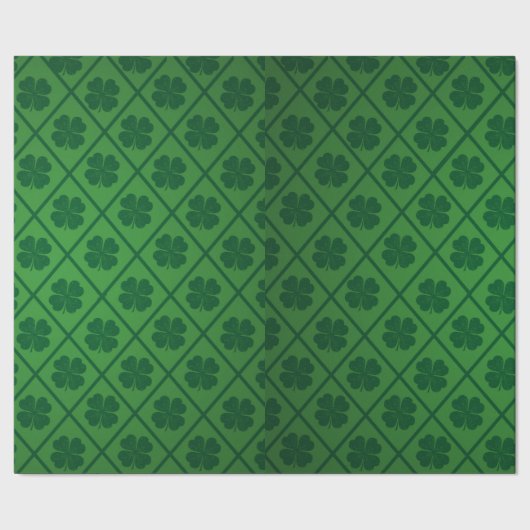 St Patricks Lucky Four Leaf Green Clover Pattern Cadeaupapier (Zoom)