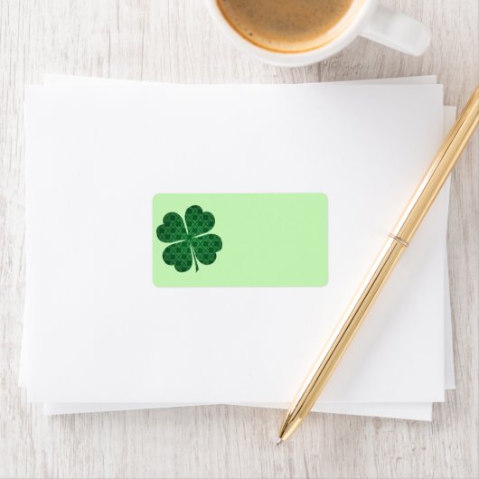 St Patricks Lucky Four Leaf Green Clover Pattern Etiket (Insitu)