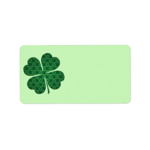 St Patricks Lucky Four Leaf Green Clover Pattern Etiket