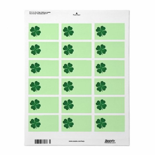 St Patricks Lucky Four Leaf Green Clover Pattern Etiket (Full Sheet)