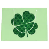 St Patricks Lucky Four Leaf Green Clover Pattern Groot Cadeauzakje (Voorkant)