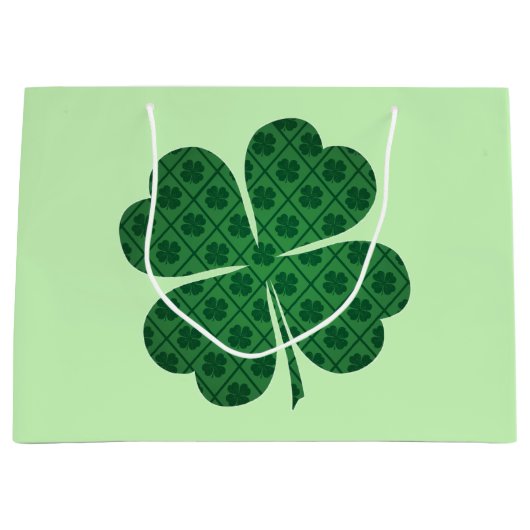 St Patricks Lucky Four Leaf Green Clover Pattern Groot Cadeauzakje (Voorkant)