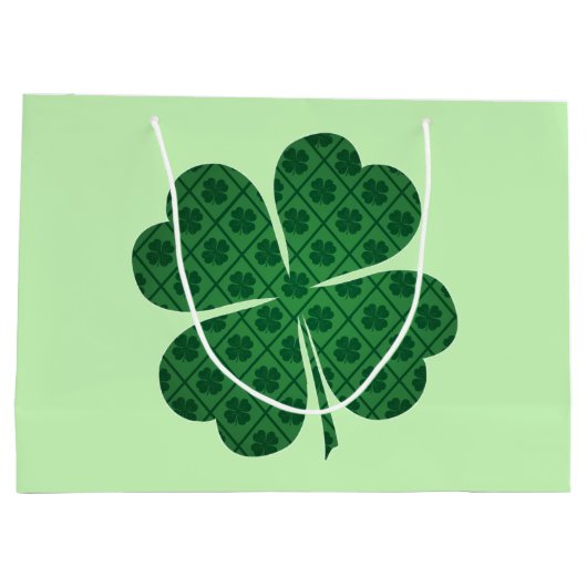 St Patricks Lucky Four Leaf Green Clover Pattern Groot Cadeauzakje (Achterkant)