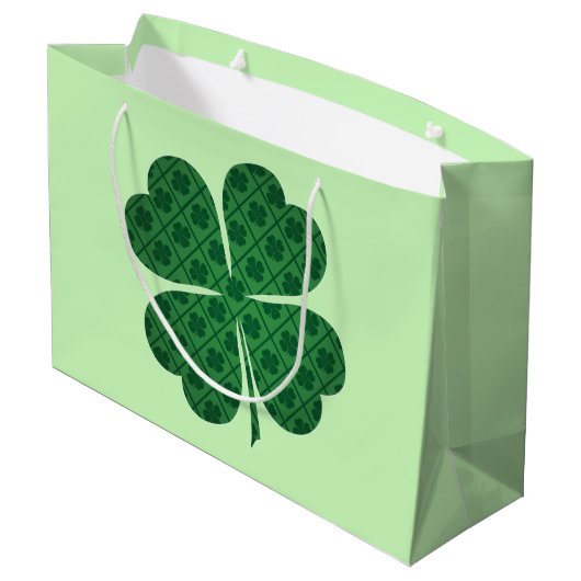 St Patricks Lucky Four Leaf Green Clover Pattern Groot Cadeauzakje (Achterkant Gekanteld)