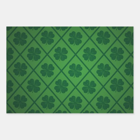 St Patricks Lucky Four Leaf Green Clover Pattern Inpakpapier Vel (Voorkant 3)