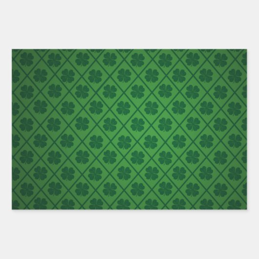 St Patricks Lucky Four Leaf Green Clover Pattern Inpakpapier Vel (Voorkant 2)