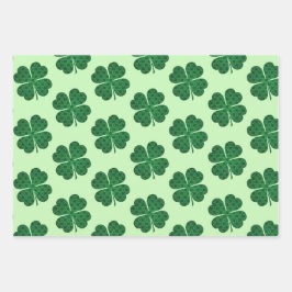 St Patricks Lucky Four Leaf Green Clover Pattern Inpakpapier Vel