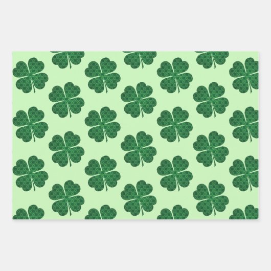 St Patricks Lucky Four Leaf Green Clover Pattern Inpakpapier Vel (Voorkant)