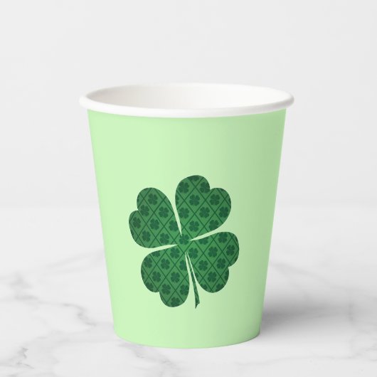 St Patricks Lucky Four Leaf Green Clover Pattern Papieren Bekers (Voorkant)