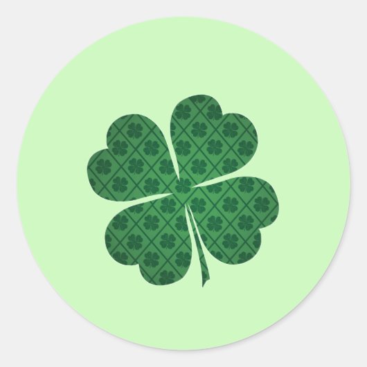 St Patricks Lucky Four Leaf Green Clover Pattern Ronde Sticker (Voorkant)