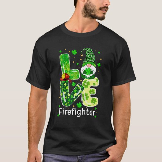 St Patricks Lucky Fun Firefighter Gnome Leopard Gr T-shirt (Voorkant)