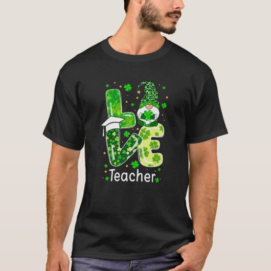 St Patricks Lucky Funny Teacher Gnome Leopard Gree T-shirt (Voorkant)