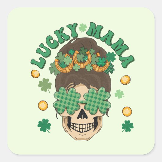 St. Patrick's Lucky Mama Skeleton Vierkante Sticker (Voorkant)