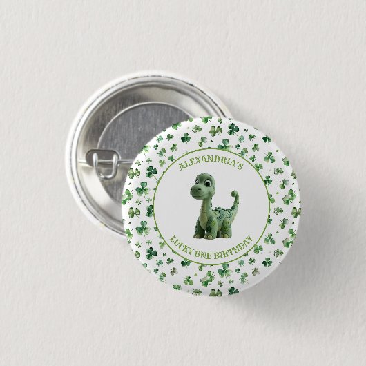 St Patricks Lucky One Dinosaur Button (Voorkant /achterkant)