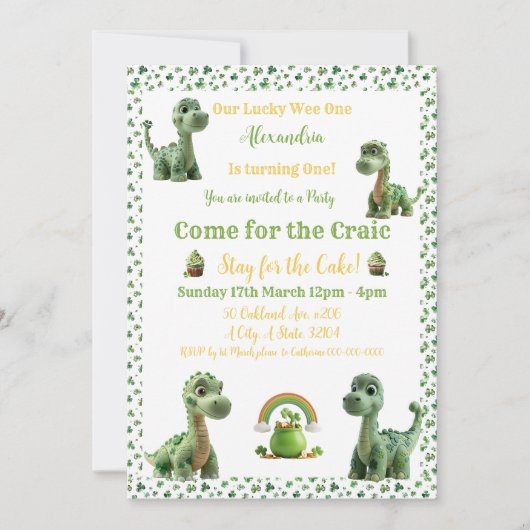 St Patricks Lucky One Dinosaur uitnodiging (Voorkant)