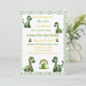 St Patricks Lucky One Dinosaur uitnodiging (Staand voorkant)