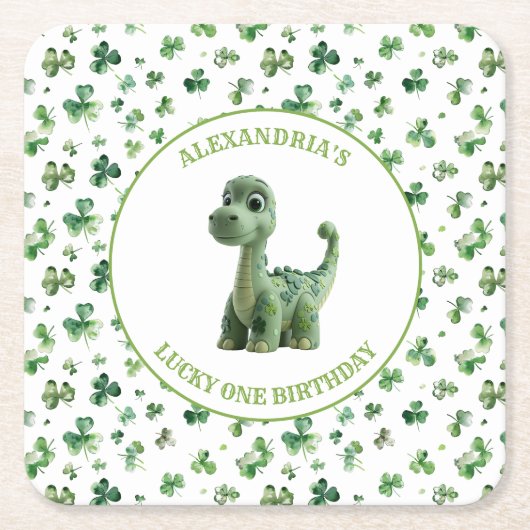 St Patricks Lucky One Dinosaurus Papier Onderzette Kartonnen Onderzetters (Voorkant)