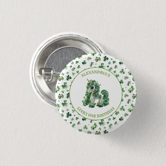 St Patricks Lucky One Eenhoorn Button (Voorkant /achterkant)