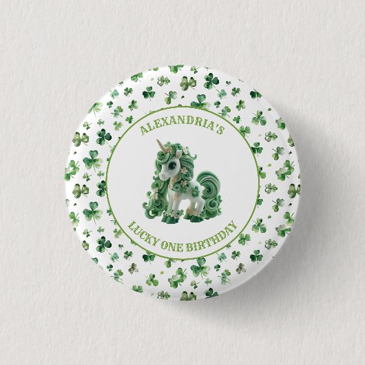 St Patricks Lucky One Eenhoorn Button (Voorkant)