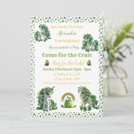 St. Patrick's Lucky One Eenhoorn Uitnodiging (Staand voorkant)