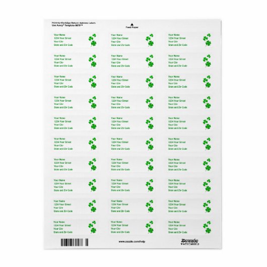 St Patrick's Lucky Shamrock Personalized Address Etiket (Full Sheet)