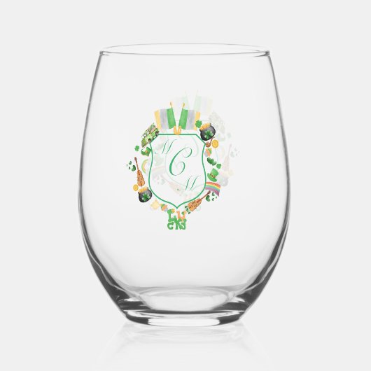 St. Patrick's monogram kuif Drinkware Set Wijnglas Zonder Voet (Voorkant)