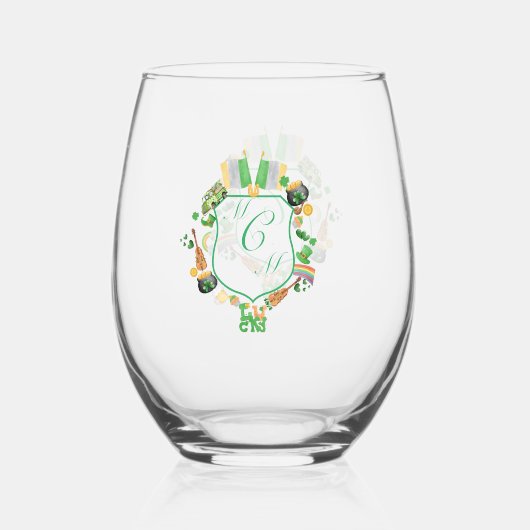 St. Patrick's monogram kuif Drinkware Set Wijnglas Zonder Voet (Achterkant)