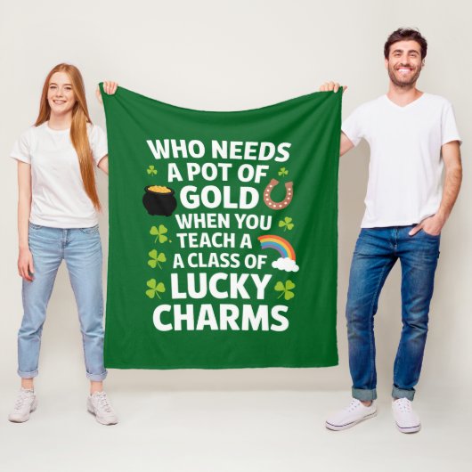 St Patricks Onderwijs Lucky Charm Clover Iers Fleece Deken (In situ)