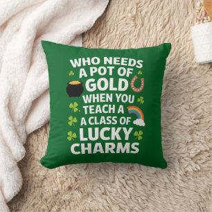 St Patricks Onderwijs Lucky Charm Clover Iers  Kussen