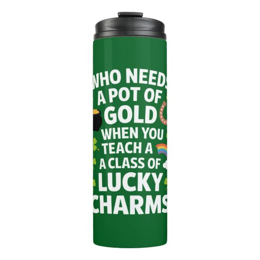 St Patricks Onderwijzer Lucky Charm Clover Iers Thermosbeker (Voorkant)