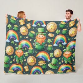 St.Patrick's patroon - leprechauns en goud Fleece Deken