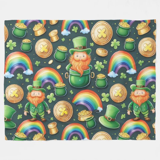 St.Patrick's patroon - leprechauns en goud Fleece Deken (Voorkant (Horizontaal))