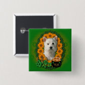 St Patricks - Pot Gold - West Highland Terrier Vierkante Button 5,1 Cm (Voorkant /achterkant)