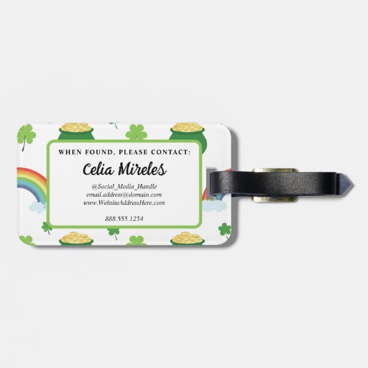 St. Patrick's Pot Met Goud Regenboog Lucky Shamroc Bagagelabel (Achterkant horizontaal)