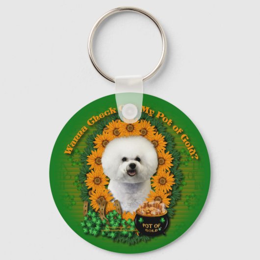 St Patricks - Pot of Gold - Bichon Frise Sleutelhanger (Voorkant)