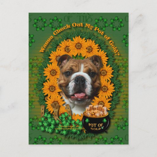 St Patricks - Pot of Gold - Bulldog Briefkaart (Voorkant)