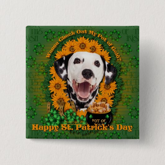 St Patricks - Pot of Gold - Dalmatian Vierkante Button 5,1 Cm (Voorkant)