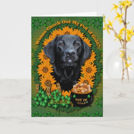 St Patricks - Pot of Gold - Labrador - Zwart - Gag Kaart (Gele Bloem)