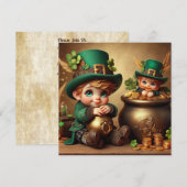 St Patrick's Pot van Gold Boy Leprechaun Square Kaart (Voorkant / Achterkant)