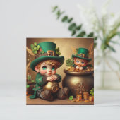 St Patrick's Pot van Gold Boy Leprechaun Square Kaart (Staand voorkant)