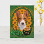 St Patricks - Pot van Goud - Basenji Kaart (Gele Bloem)