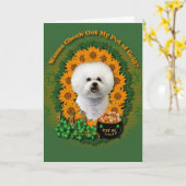 St Patricks - Pot van Goud - Bichon Frise Kaart (Gele Bloem)