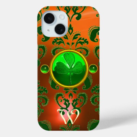 ST PATRICK'S SHAMROCK ORANJE GREEN DAMASK MONOGRAM Case-Mate iPhone CASE (Achterkant)